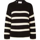 8 - Dam Tröjor Selected Bloomie Striped Knitted Jumper - Black
