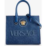 Versace Blåa Väskor Versace Womens Navy Blue Gold Medusa Cotton Tote bag
