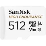 SanDisk 512 GB - U3 Minneskort SanDisk High Endurance microSDXC Class 10 UHS-I U3 V30 100/40MB/s 512GB +Adapter