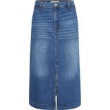 Elastan/Lycra/Spandex Kjolar Part Two Calia Plain Denim Midi Skirt - Medium Blue