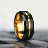 Shein 1pc Luxury Jewelry Accessories 8mm Silver Brushed Black Edge Tungsten Ring Center Groove Gold Stripe Men Wedding Band