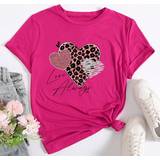 Dam - Elastan/Lycra/Spandex - Leopard T-shirts Shein Heart & Letter Printed Round Neck T-Shirt