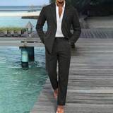 Herr - Svarta Kostymer Shein Men's Black Double Breasted Suit Collar Blazer And Long Pants Set