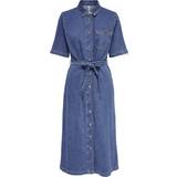 Blåa - Midiklänningar Only Midi Denim Dress With Belt - Medium Blue Denim