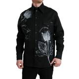 Dolce & Gabbana Herr Klänningar Dolce & Gabbana Black Floral Cotton Collared Dress Shirt IT40