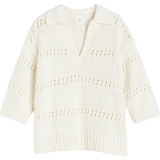 H&M Dam Överdelar H&M Pointelle Knitted Sweater With Collar - Cream White