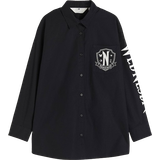 Svarta Skjortor Barnkläder H&M Cotton Shirt with Print - Black/Wednesday