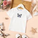 Patpat Barnkläder Patpat Toddler Girl Butterfly Embroidered/Print Short-Sleeve Tee