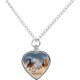 Nudquio00235 Horse Running in The Desert Heart Urn Necklace - Silver/Multicolour