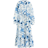 H&M Oversized Crinkle Fabric Dress - White/Blue Floral