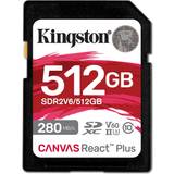 512 GB - SDXC Minneskort Kingston Canvas React Plus SDXC Class 10 UHS-II U3 V60 280/150MB/s 512GB