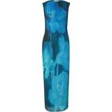 Topshop Klänningar Topshop – Blå rak midiklänning med texturerat, abstrakt blommönster