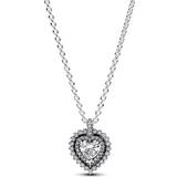 Blank Halsband Pandora Heart Halo Pendant Necklace - Silver/Transparent