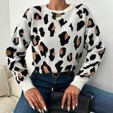 Dam - Leopard Tröjor Shein Leopard Pattern Drop Shoulder Sweater