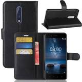 Mobiltillbehör Nokia 8 Skinn fodral med plånbok Svart