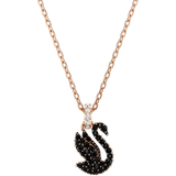 Swarovski Swan Pendant Necklace - Rose Gold/Black