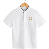 Viskos Pikétröjor Shein Boys Antler Embroidery Button Half Placket Polo Shirt