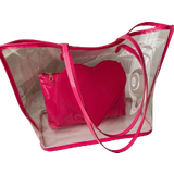 Shein 2pcs Heart Shaped Decor Transparent Jelly Beach Bag - Pink