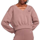 Nike Sportswear Phoenix Fleece Women's Cropped V-Neck Top - Smokey Mauve/Black