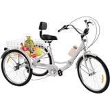 Belysning Trehjulingar HINOPY for Adults, 60cm 3-Wheel Adult Bicycle 7-Speed ​​Folding Cruiser Bike