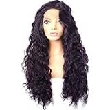 Löshår & Peruker lace front wigs,Black With Purple Curly Lace Wig Heat Fiber Daily Wear