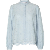 Dam - XXL Blusar Selected Tatiana English Embroidery Shirt - Cashmere Blue