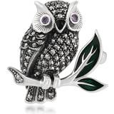 Broscher Gemondo Art Nouveau Style Marcasite, Amethyst & Enamel Owl Brooch in Sterling Silver