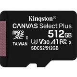 512 GB - microSDXC Minneskort Kingston Canvas Select Plus microSDXC Class 10 UHS-I U3 V30 A1 100/85MB/s 512GB