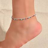 Plast Fotlänkar Shein 1pc Boho Chic Colorful Beads Charm Anklet For Women Summer Holiday Beach Party Foot Jewelry