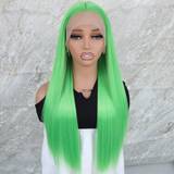 Gröna Löshår & Peruker Shein 26 Inches Long Straight Light Fruit Green Color Synthetic Lace Front Wigs 13x4 Lace Pre Plucked