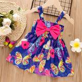 Patpat Barnkläder Patpat Baby Girl Bow Front Allover Butterfly Print Sleeveless Dress
