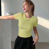 Shein Gula Överdelar Shein Women's Solid Color Round Neck Short Sleeve Slim Fit T-Shirt
