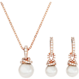 Cubic Zircon Smyckesset Swarovski Originally Necklace & Earrings Set - Rose Gold/Pearls/Transparent