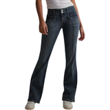 28 - Dam Byxor & Shorts Nelly Low Waist Bootcut Pocket Jeans - Vintage Blue Denim