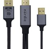 DisplayPort - HDMI-kablar Nördic HMDP-130 Displayport 1.2 - HDMI 2.0/USB A Power M-M 3m