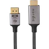 DisplayPort-kablar - Kvadratisk Nördic DPHM-420 Displayport - HDMI M-M 2m