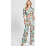 Guess Dam Byxor Guess Floral Print Straight Pant Turquoise