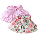 Shein 2pcs Baby Girls' Floral Elegant Belted Two-Layered Cake Skirt With Colorblock Design