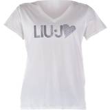 Liu Jo Dam Överdelar Liu Jo Collection T-Shirt Damen Baumwolle V-Ausschnitt, ecru