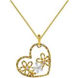 Merinoull Kjolar PrettyLittleThing Precious Stars Jewelry 14k Two-tone Gold Cubic Zirconia Flower and Heart Pendant with 0.8-mm Yellow Gold Square Wheat Chain