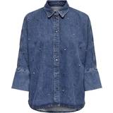 Strass Skjortor Only Grace 3/4 Rhinestone Shirt - Medium Blue Denim