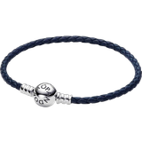 Pandora Läder Armband Pandora Moments Round Clasp Braided Leather Bracelet - Silver/Blue