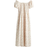 H&M Bomull Klänningar H&M Off-The-Shoulder Poplin Dress - Cream/Small Flowers