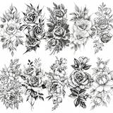 Svarta Kroppsmakeup Shein 10pcs Realistic Black Rose & Peony Temporary Tattoos For Women Body Art On Arm, Neck & Thigh, 3d Sexy Snake And Flower Sleeve Long Lasting Temporary Tattoo Sticker For Adult Women That Looks Realistic And Durable