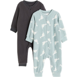 H&M Nattplagg H&M Baby Fleece Pajama Coveralls With Zipper 2-pack - Light Turquoise/Dinosaurs