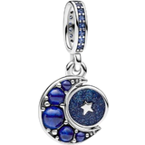 Pandora Blank Berlocker & Hängen Pandora Sparkling Moon Spinning Dangle Charm - Silver/Blue
