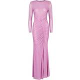 Långa klänningar - Stretch Self-Portrait Rhinestone Mesh Maxi Dress - Pink