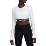 Nike Dam - Långa kjolar - Återvunnet material T-shirts Nike Pro Women's Dri-FIT Cropped Long-Sleeve Top - White/Black