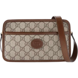 Beige - Mocka Väskor Gucci Trimmed Monogrammed Messenger Bag - Brown