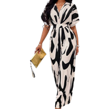 Shein Slayr Allover Print Batwing Sleeve Belted Jumpsuit